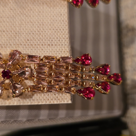 BIJOUX BRAND WOMEN'S POST DANGLING ROSE GOLD AND PINK CRYSTAL FASHION EARRINGS - Picture 11 of 11